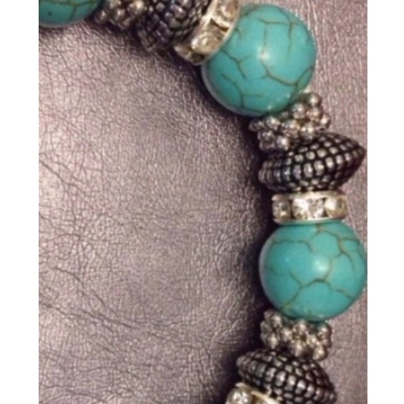 T&J Designs Simulated turquoise and crystal stretchy bracelet (Large). NWT - Picture 2 of 7